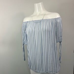 Women's Off-the-Shoulder Blue & White Striped Blouse